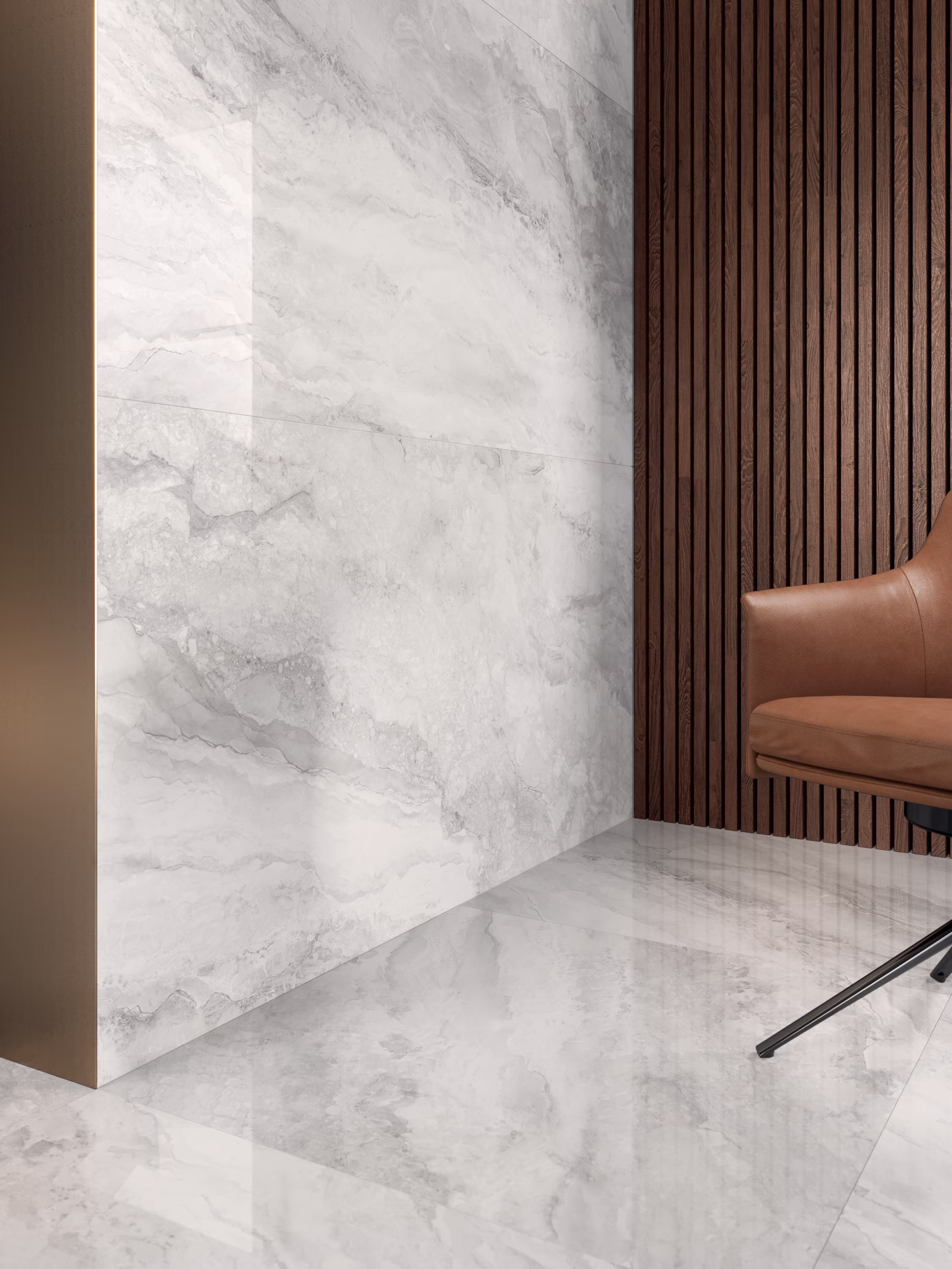 大理石調タイルMystic Pearl(パール)— 床の施工イメージ