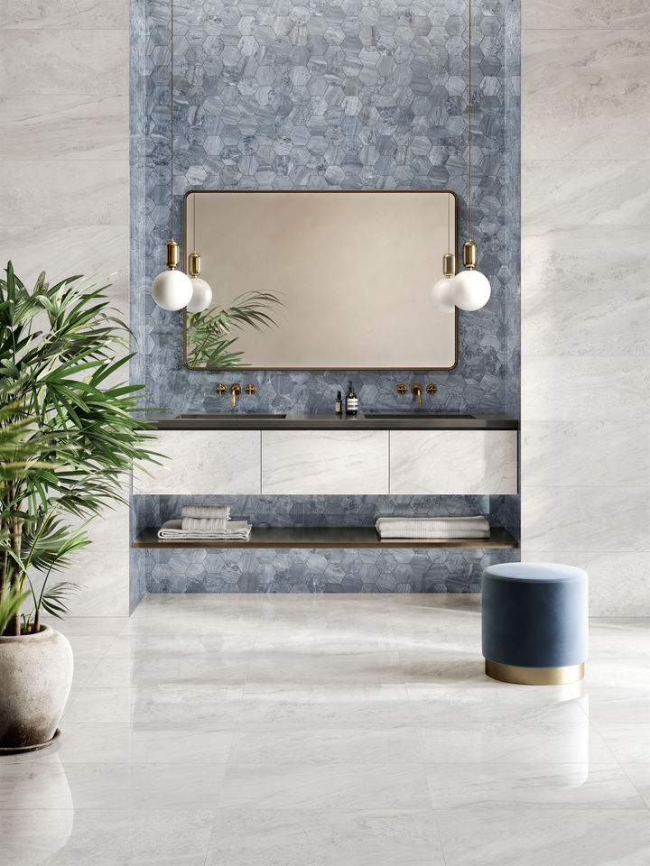 ボウクスの大理石調のPARADISOタイルを使った空間