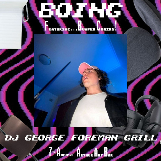 Photo featuring DJ George Foreman Grill, he is wearing a pink hat and facing away from the camera