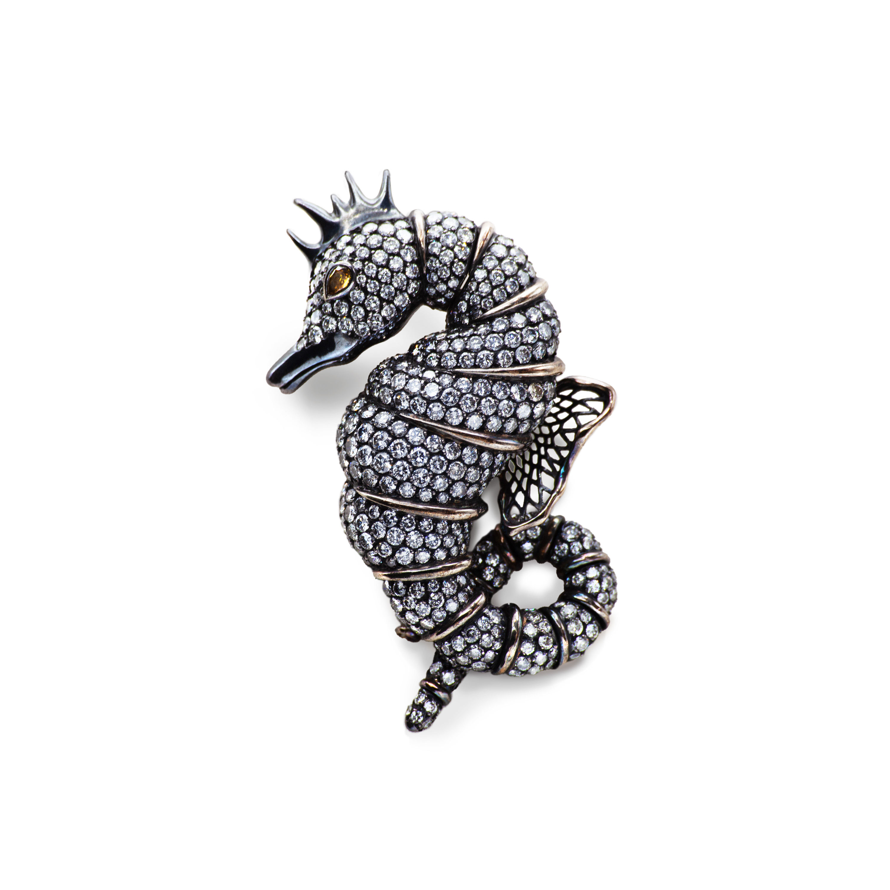 Diamond Seahorse Brooch