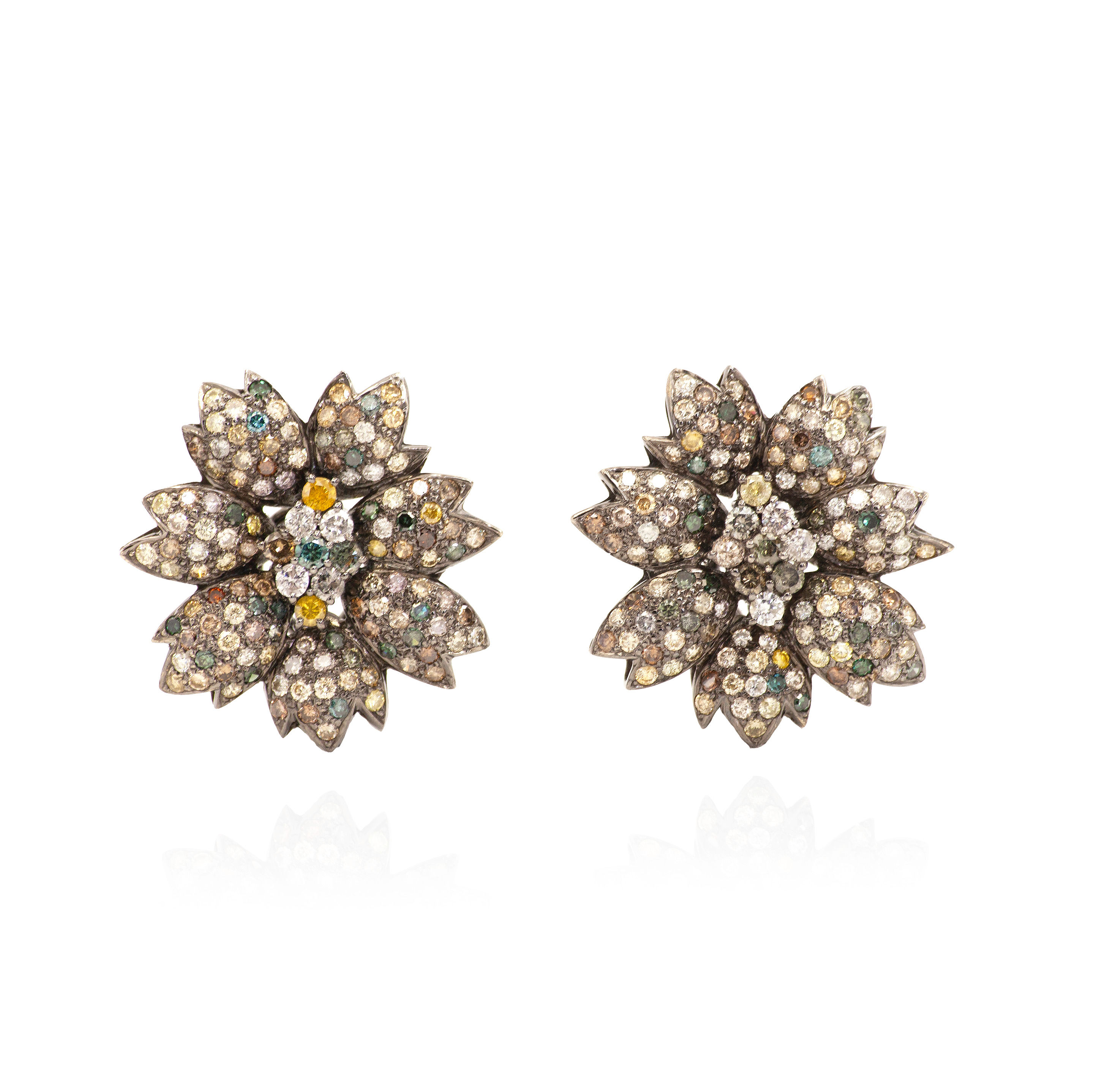 Multicolored sapphire and diamond earrings