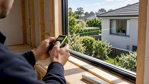 Builder measuring window overlooking distance