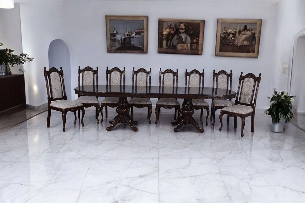 Miniatura: Stalas Sonata su dvigubu prailginimu iki 3 m – klasikinio dizaino baldas su puošniomis kolonomis ir elegantiškais raižiniais.