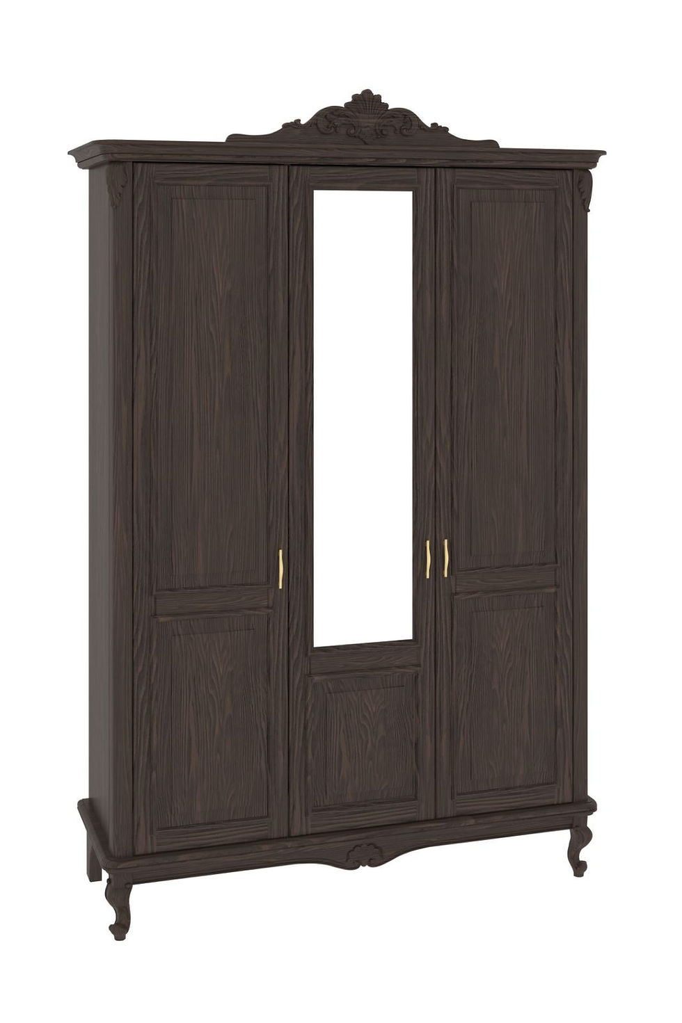 Miniatura: Klasikinė LUI spinta su veidrodžiu ir raižiniais. Trijų durų, aukštis 240 cm, plotis 160 cm. Pagaminta iš buko masyvo. Galimo