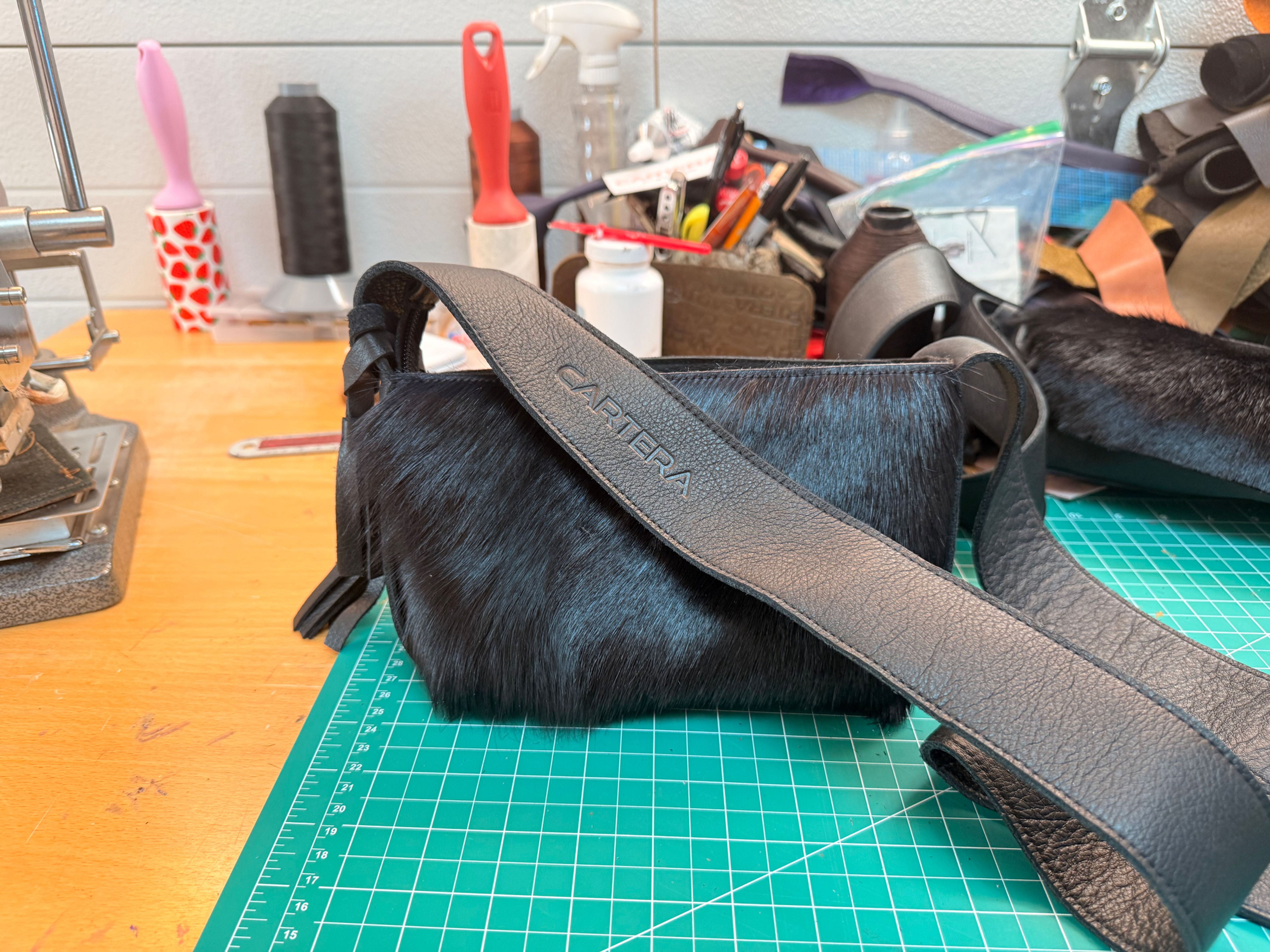 The Box Bag — Hair-on-Hide Black Leather Crossbody