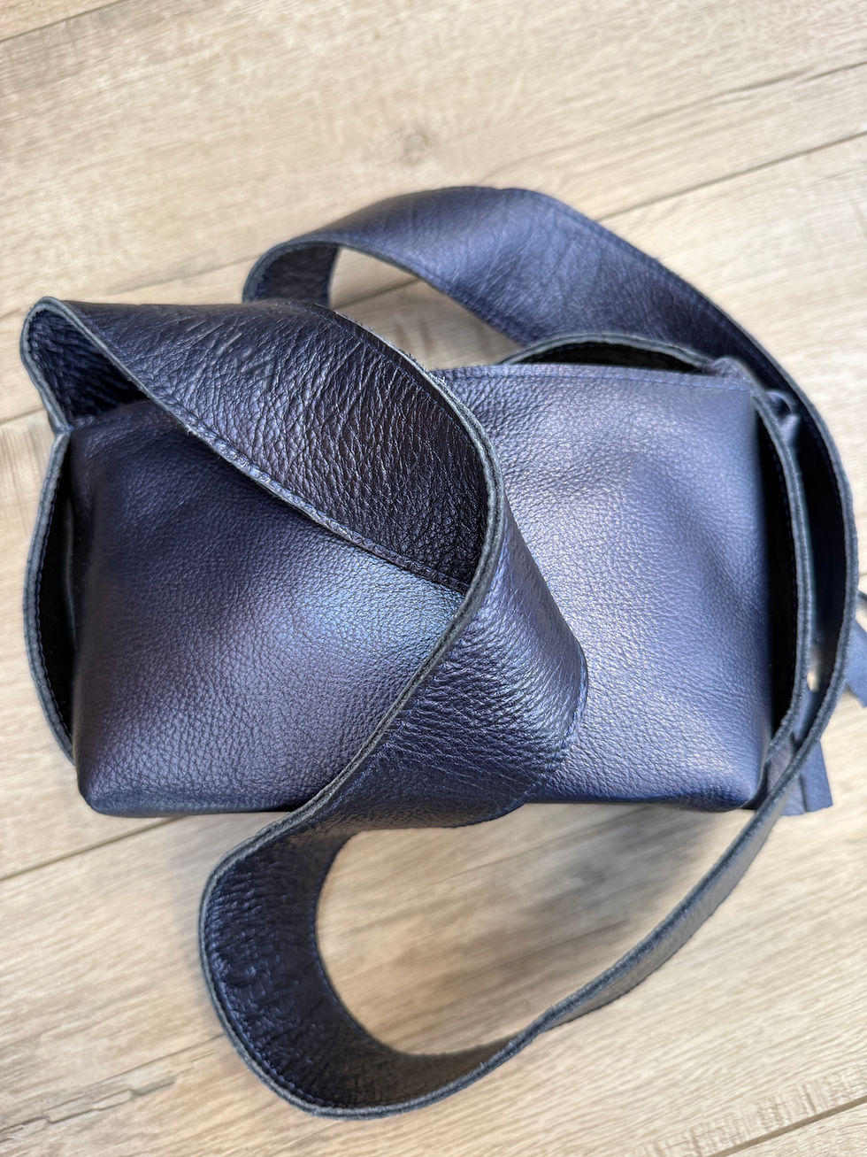 Thumbnail: The Box Bag — Metallic Blue Leather Crossbody