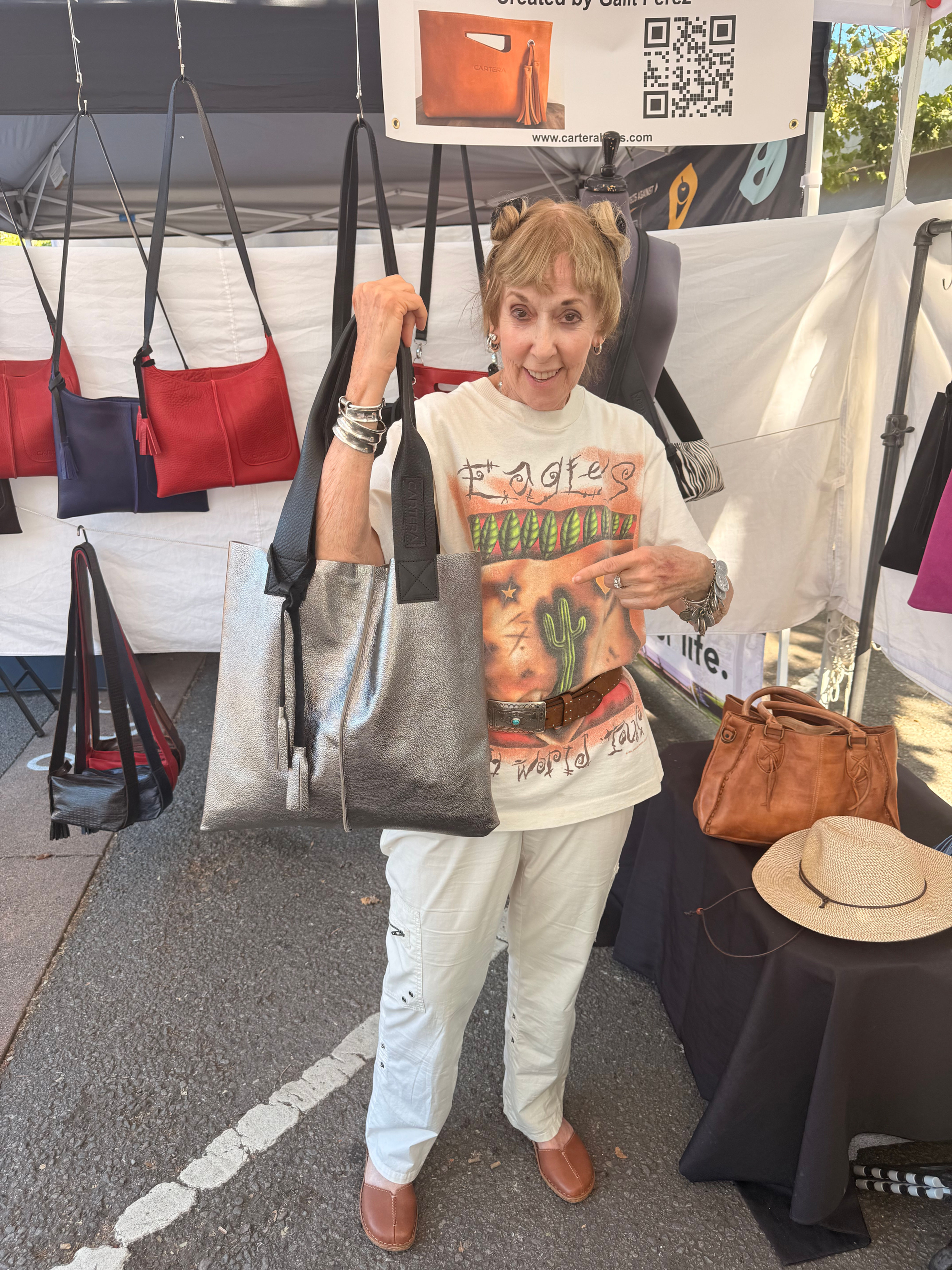 The Dani — Gunmetal Leather Country Tote with Black Straps