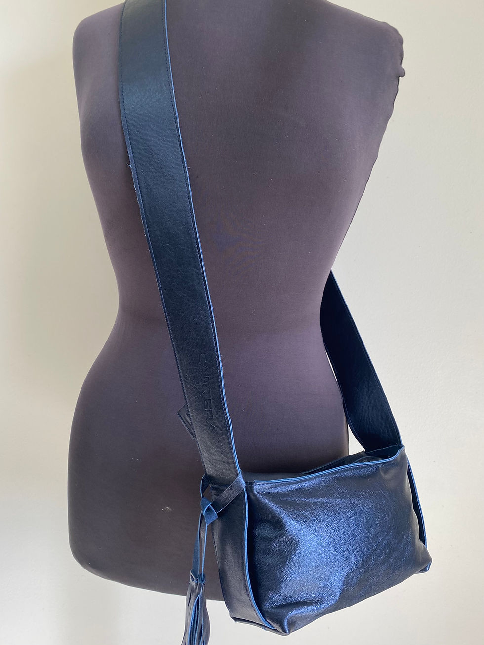Thumbnail: The Box Bag — Metallic Blue Leather Crossbody