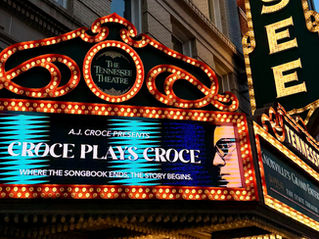 The grand marquee of the Tennessee Theatre, advertising for A.J. Croce's "Croce Plays Croce"