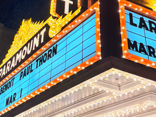 A bright exterior marquee of the Paramount Bristol advertising for Tab Benoit and Paul Thorn on March 1, 2026.