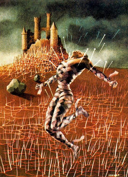 Remedios Varo, Rhumatisme, lumbago, sciatique (Bayer Apsirin promotion) gouache, milieu années 40