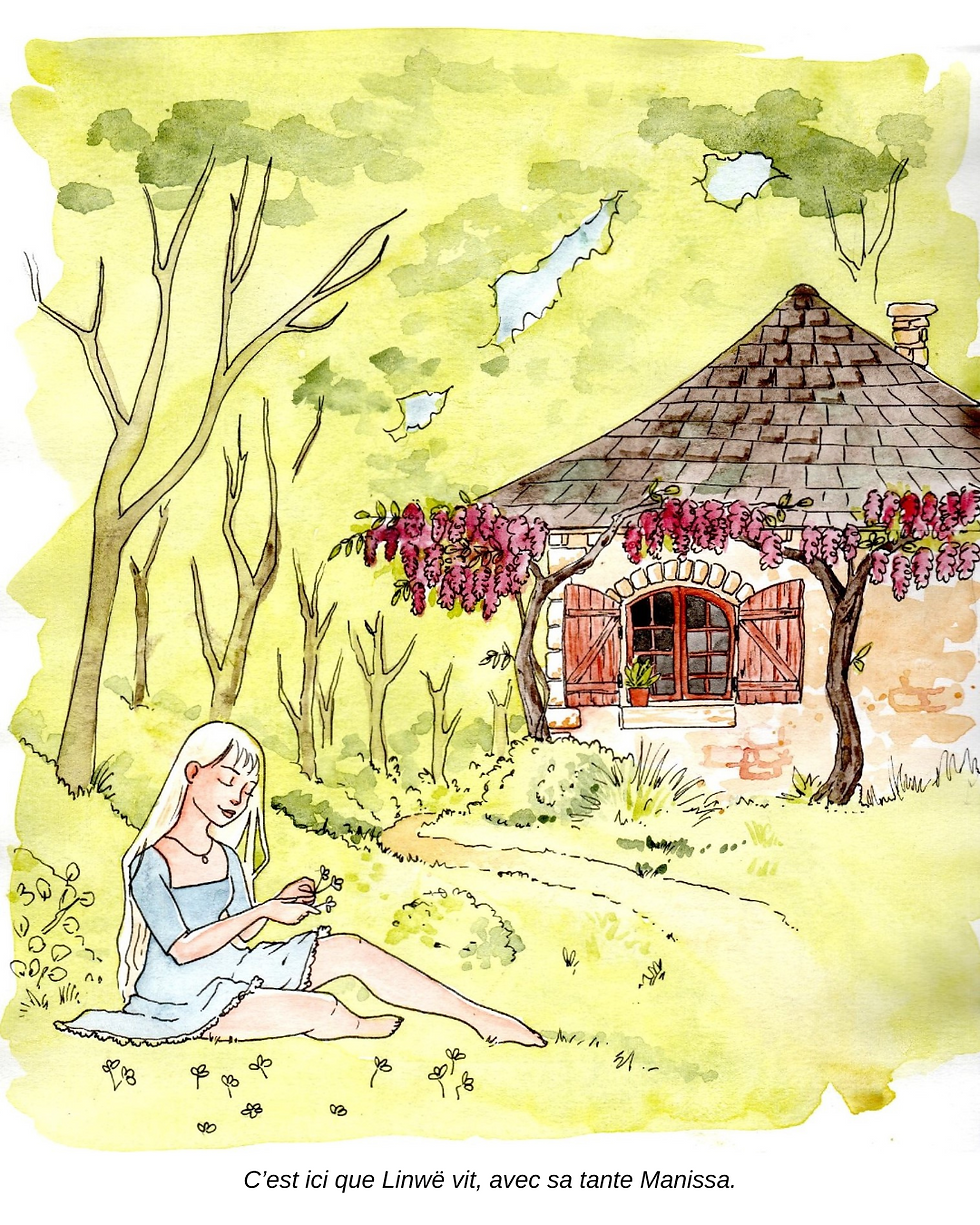 Linwë assise dans l'herbe