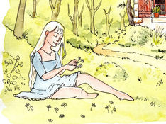 Linwë jouant avec des fleurs devant la maison de sa tante Manissa