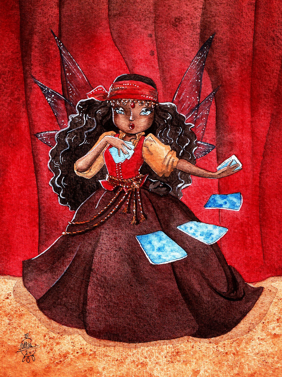 Fée cartomancienne, aquarelle réalisée par Marie-Anne Vicquelin alias Emma ATELIER Créareves