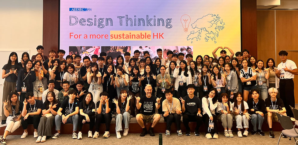 Photo of Calvin Lo coaching Design and Systems Thinking to Hong Kong students at AIESEC-HK's Youth to Sustainability.
