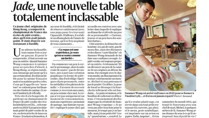 "Ce jeune chef, originaire de Hong-Kong, a remporté le championnat de France des écoles de pâté-croûte… alors qu’il n’en avait jamais goûté quelques mois auparavant ! Il vient d’ouvrir son restaurant à Dardilly. Créatif et engagé......"
