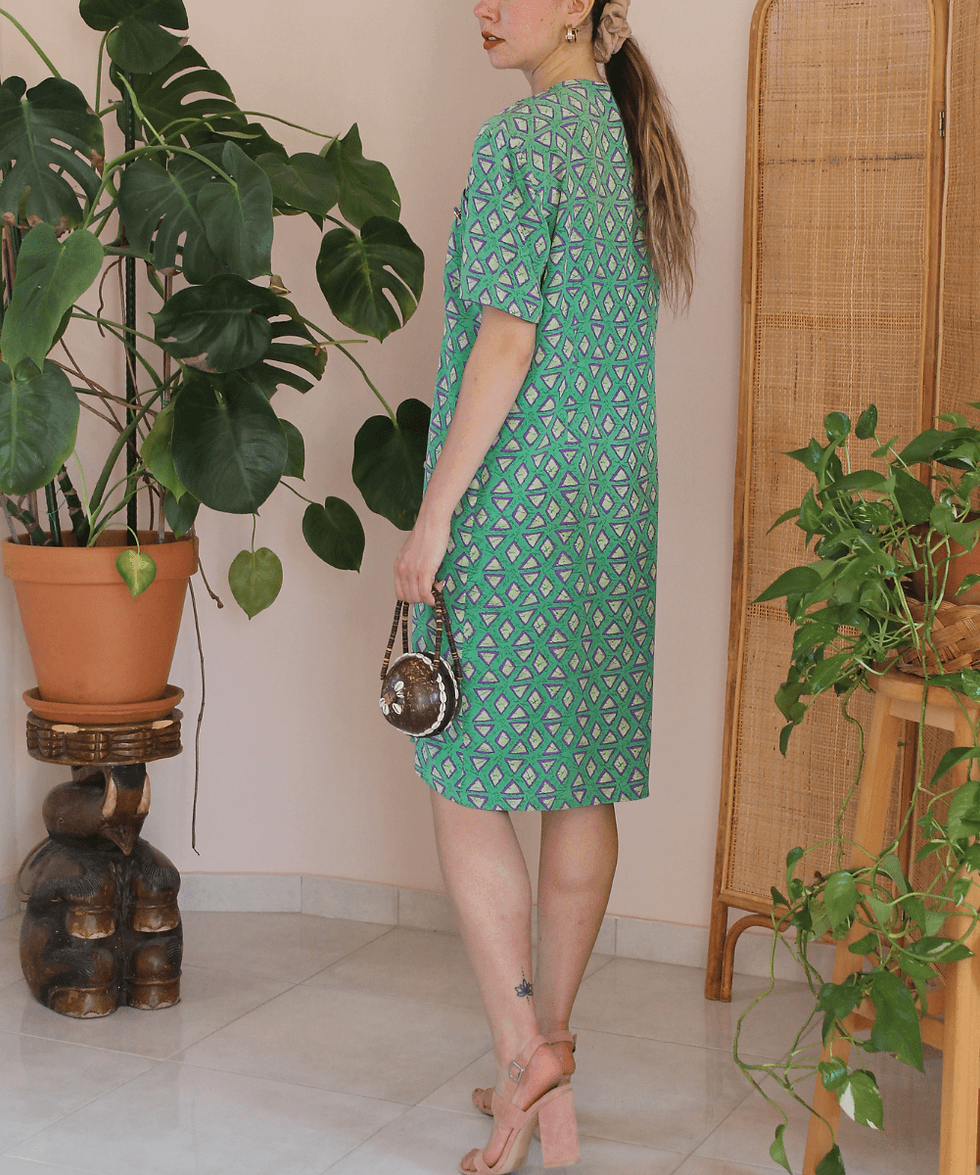 Thumbnail: 90s Handmade Silk Geometric Dress - (EU44-46)