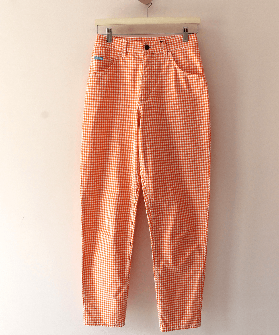 Thumbnail: 90s Carrera Cotton Trousers in Orange Check Print - (EU38)