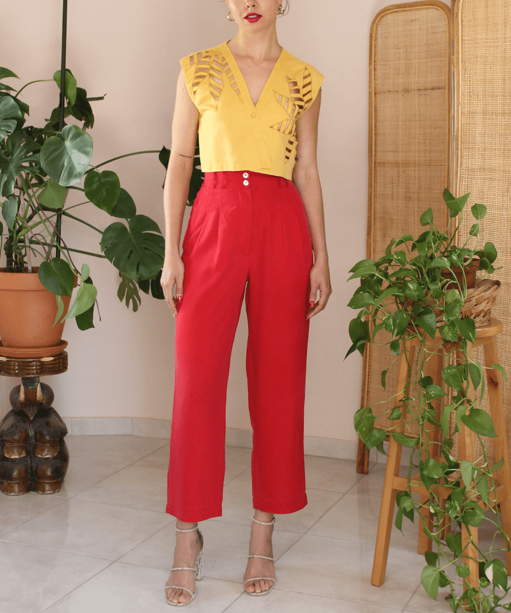 Vintage Silk Trousers in Red - (EU 36-38)
