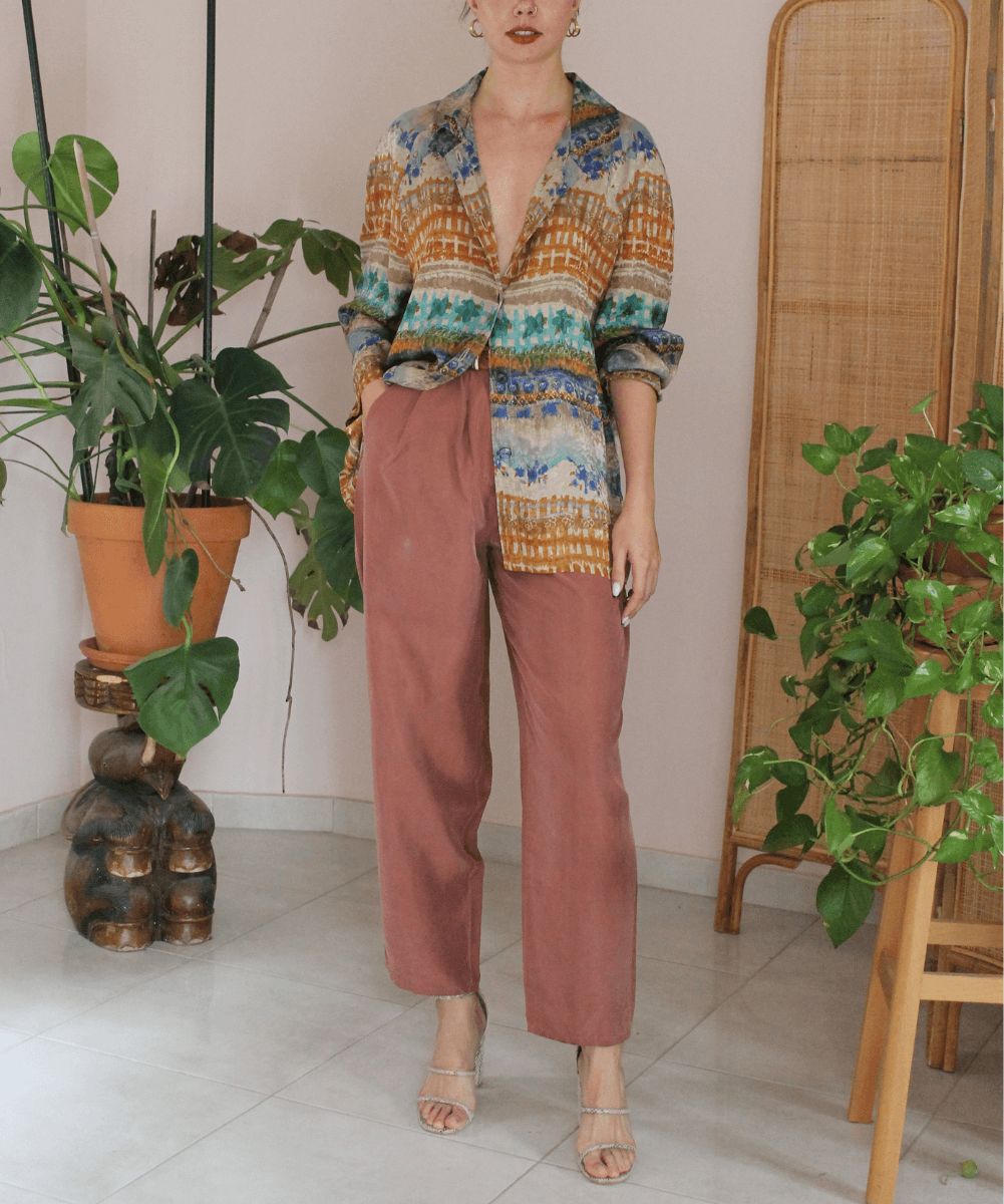 Vintage Handmade Silk Blend Floral Blouse - (EU42-44)