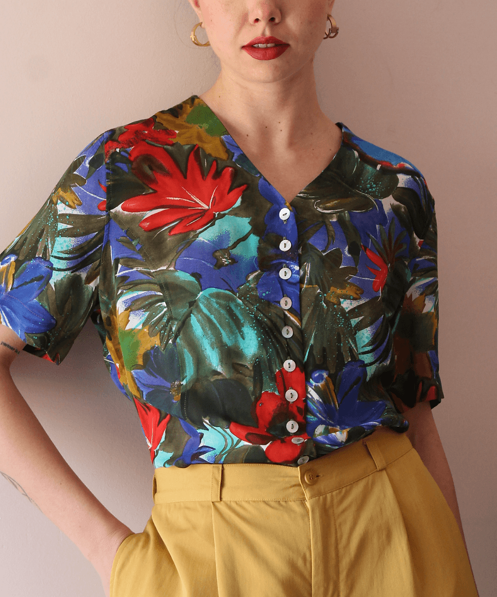 Thumbnail: 90s Vintage Tie Back Floral Blouse - (EU44)