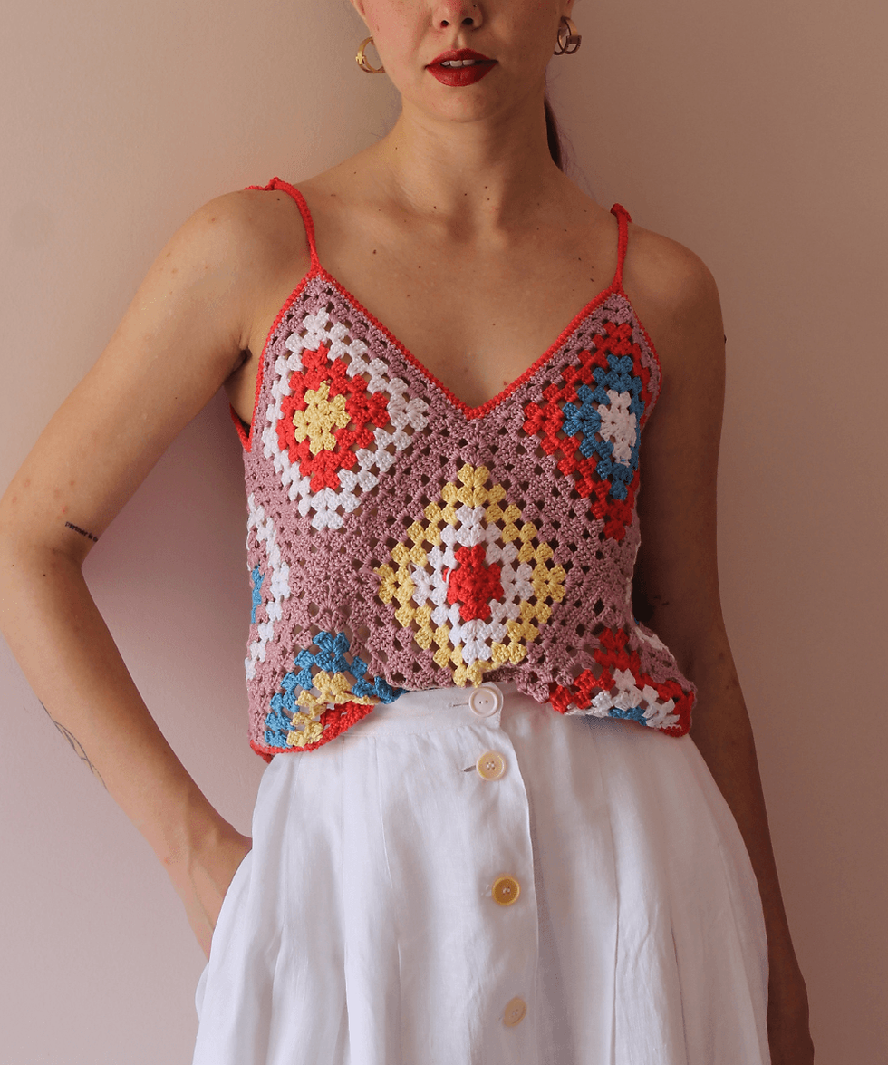 Thumbnail: 70s Crochet Colour Block Top  - (EU38 & EU40)