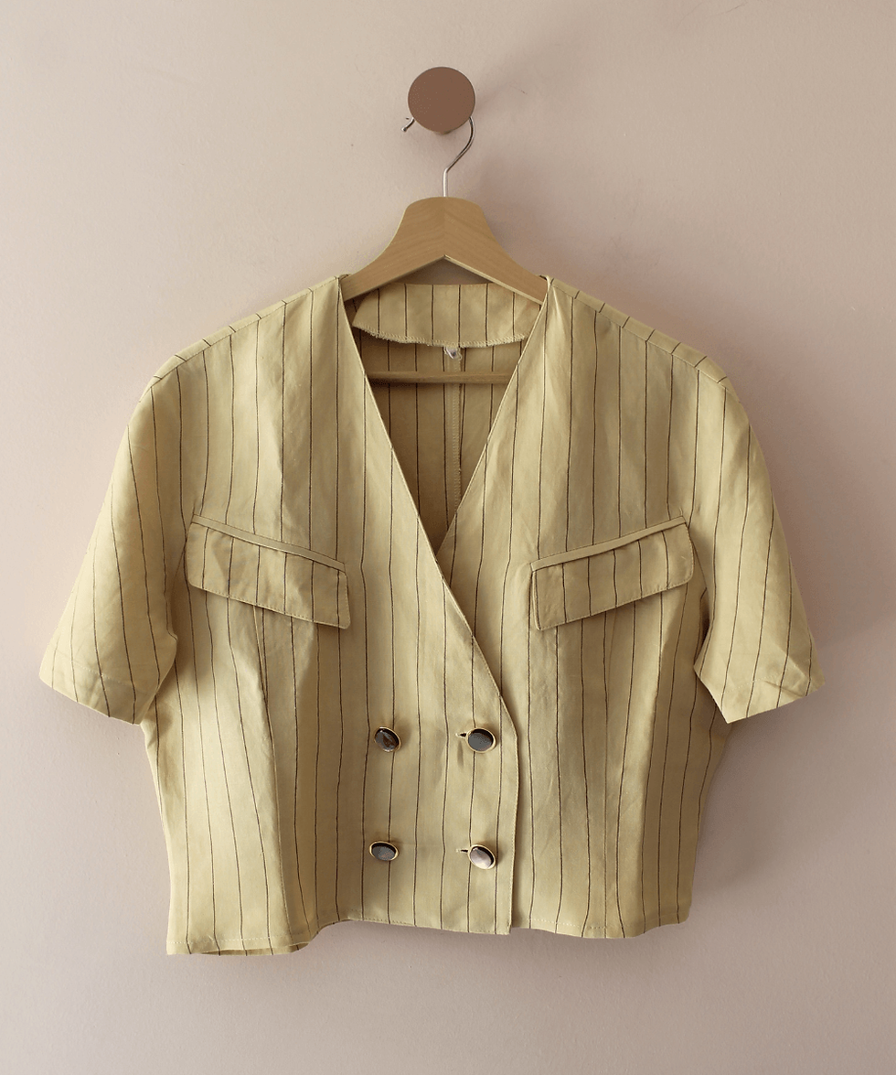 Thumbnail: 90s Pinstripe Linen Blend Crop Blouse - (EU44)