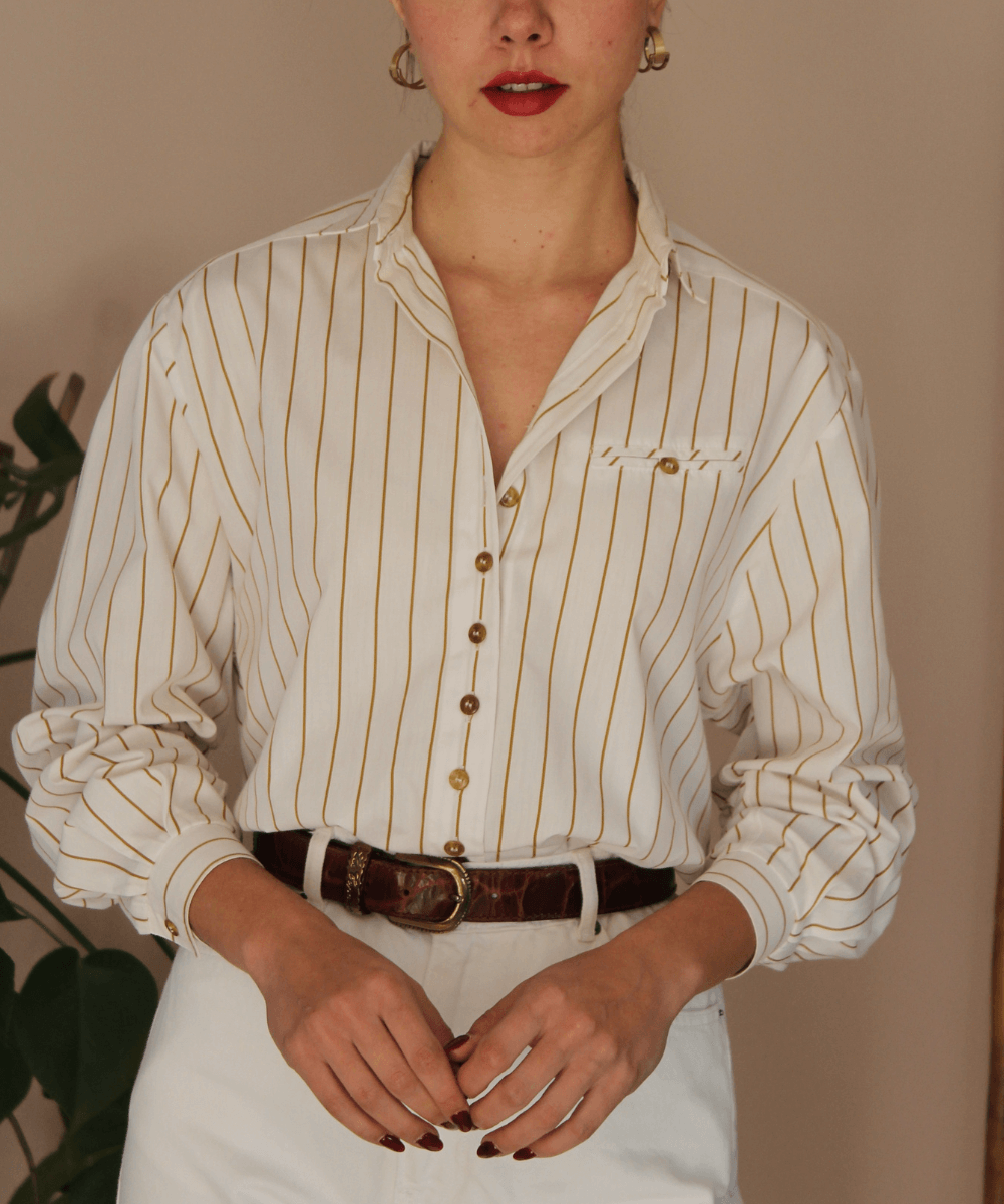 Vintage Cotton Striped Shirt  in Cream White - (EU46)