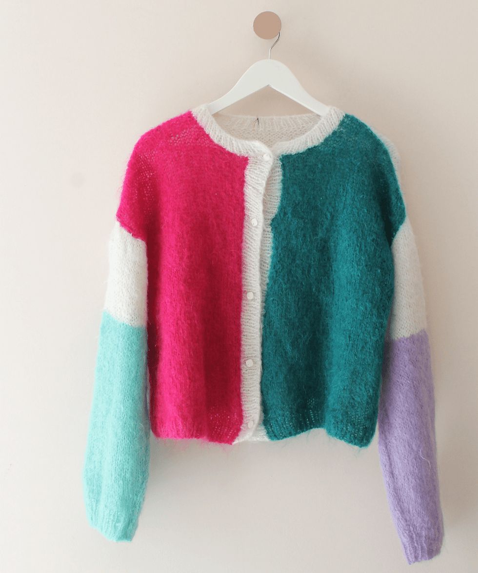 Thumbnail: Vintage Handmade Colour Block Cardigan - (EU46-48)