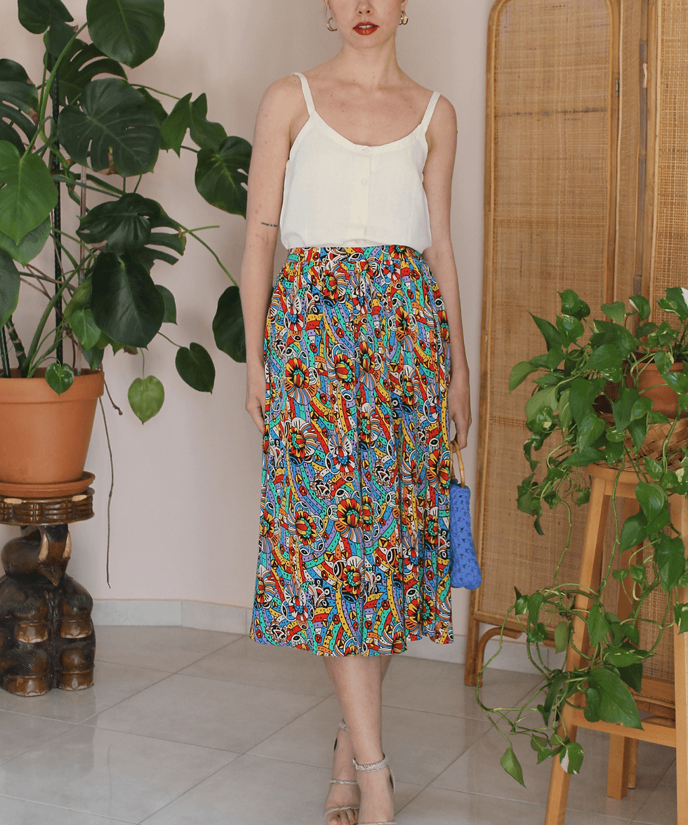 Thumbnail: 90s Vintage Bold Print Pleated Skirt - (EU38)