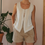 Thumbnail: Vintage Statement Linen Vest Blouse - (EU 38)