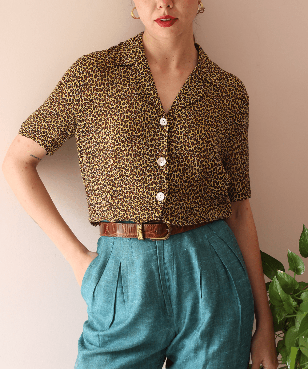 90s Vintage Animal Print Collar Blouse - (EU42)