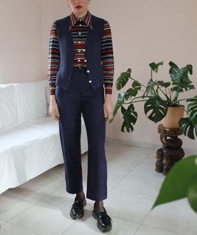 Vintage Tapered Wool Trousers in Navy Blue - Hazel Rey Vintage - Athens Vintage Online Sto
