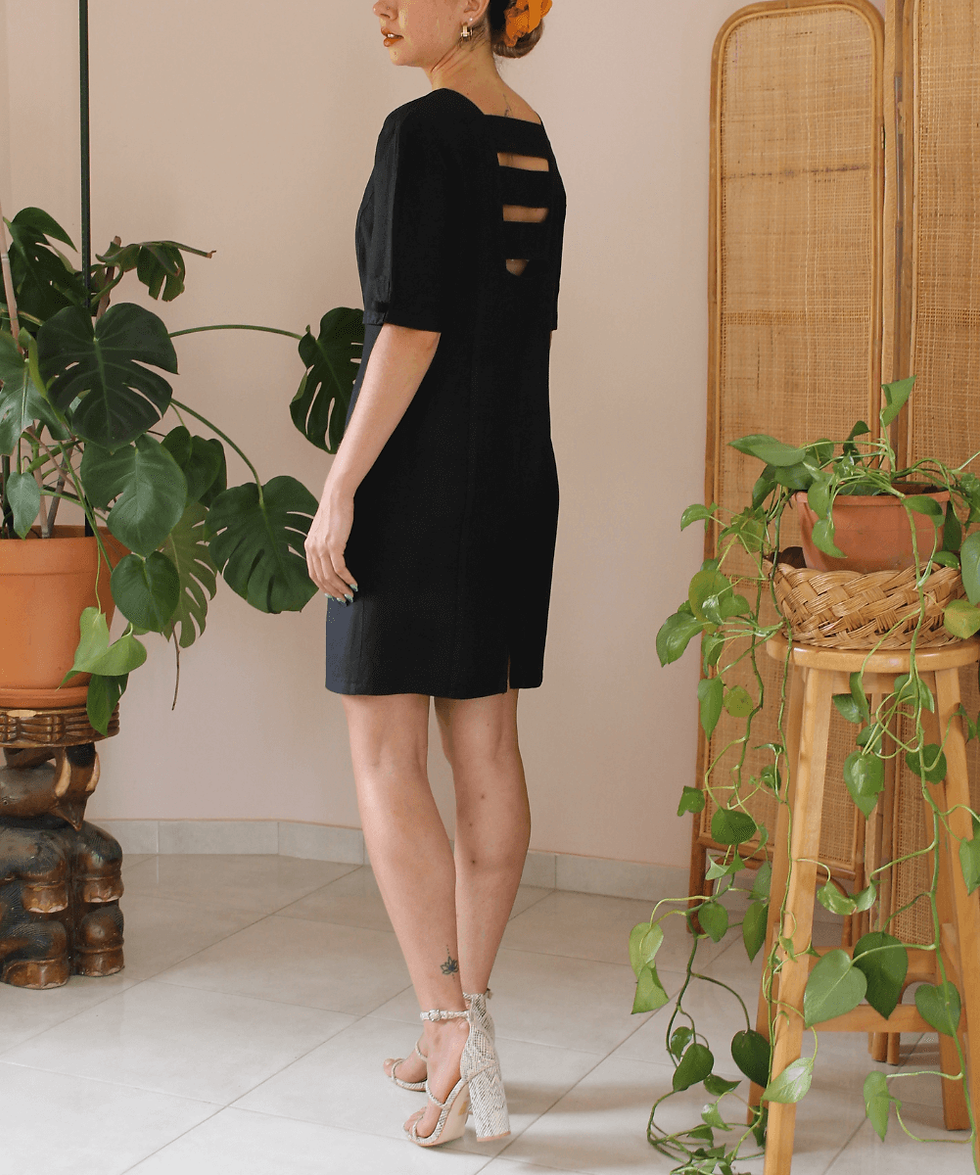 Thumbnail: Vintage Open Back Black Dress - (EU40)
