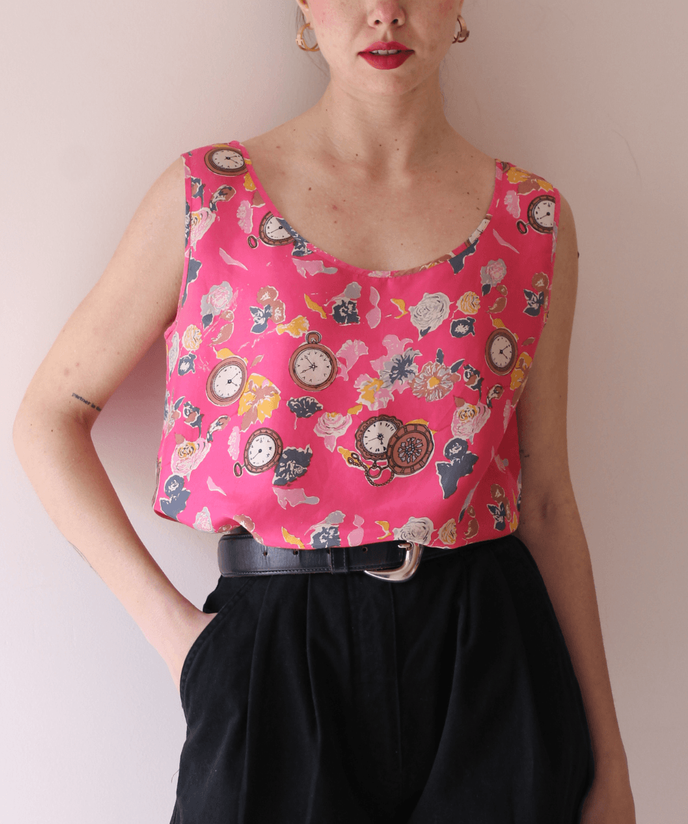 Vintage Silk Pink Print Top - (EU42)