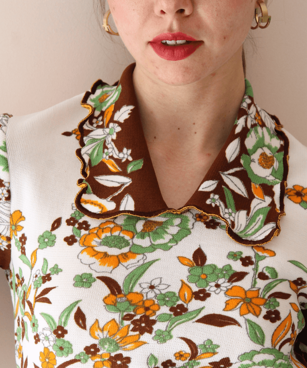 Thumbnail: 70s Vintage Statement Floral Blouse  - (EU38)