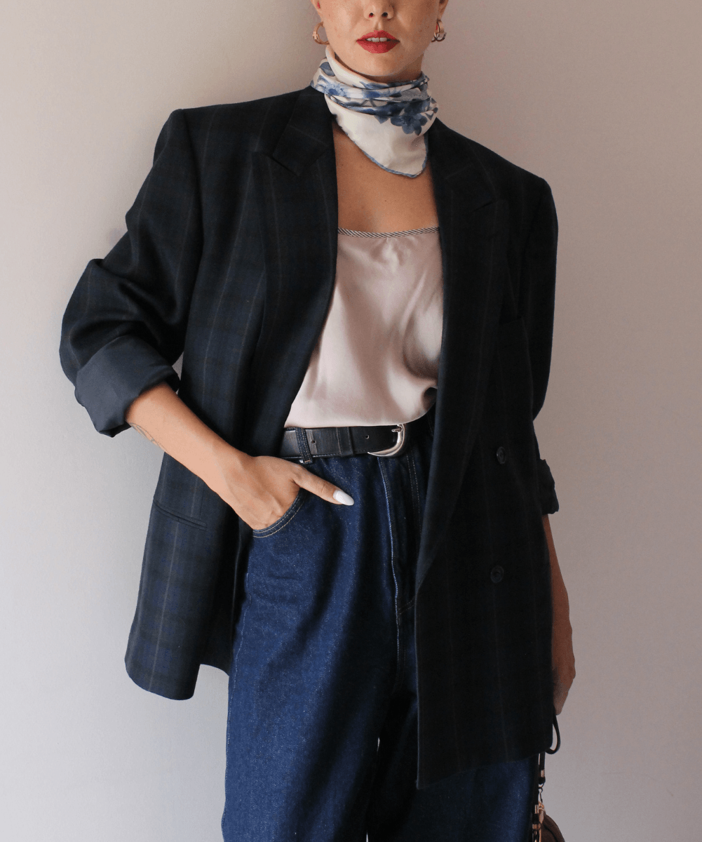 90s Wool Blend Blazer in Windowpane Print (EU46-48)