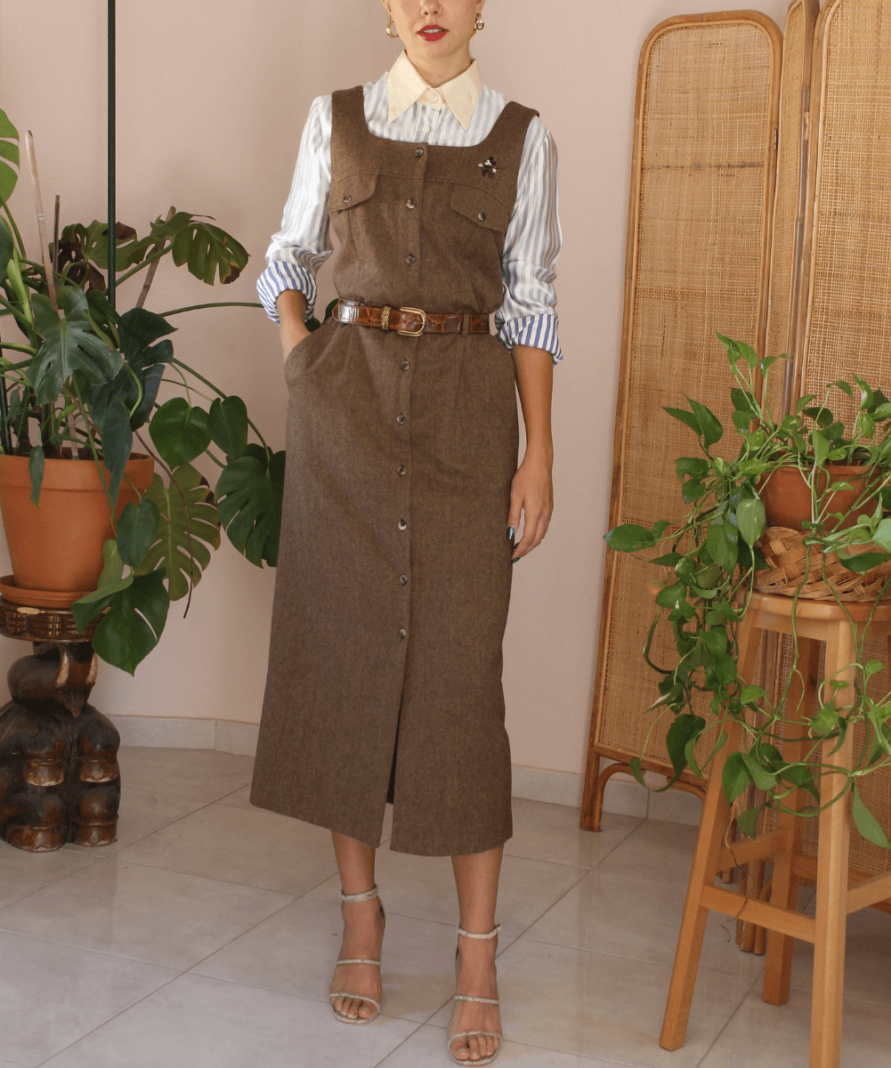 Vintage Statement Column Dress in Brown - (EU40)