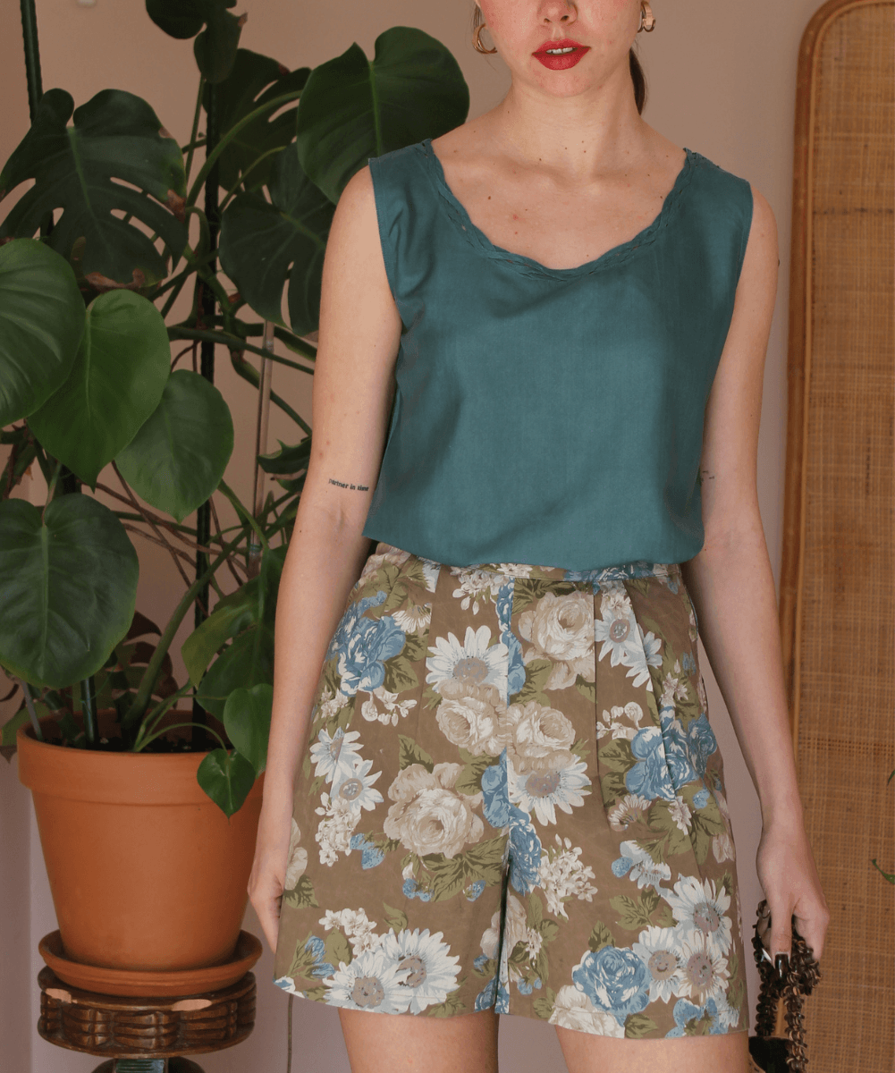 Vintage Silk Top in Dark Teal - (EU42)