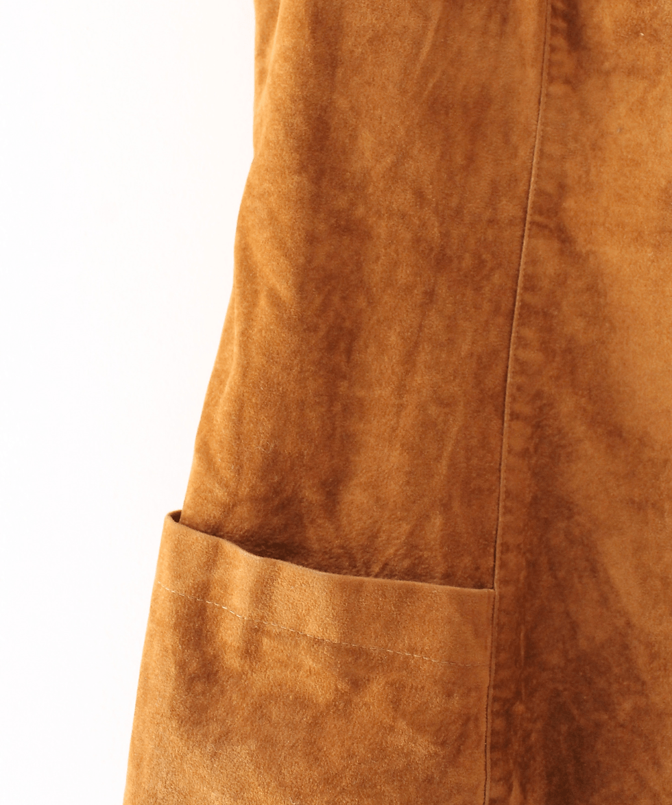 Thumbnail: 70s Suede Leather Long Vest in Caramel Brown - (EU38-40)