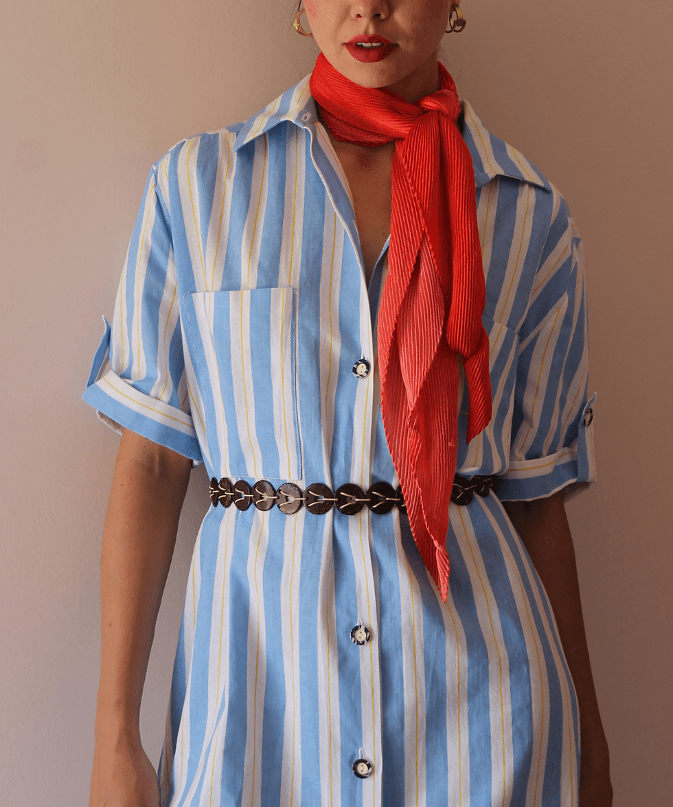 Thumbnail: 90s Vintage Cotton Striped Shirt Dress  - (EU50)