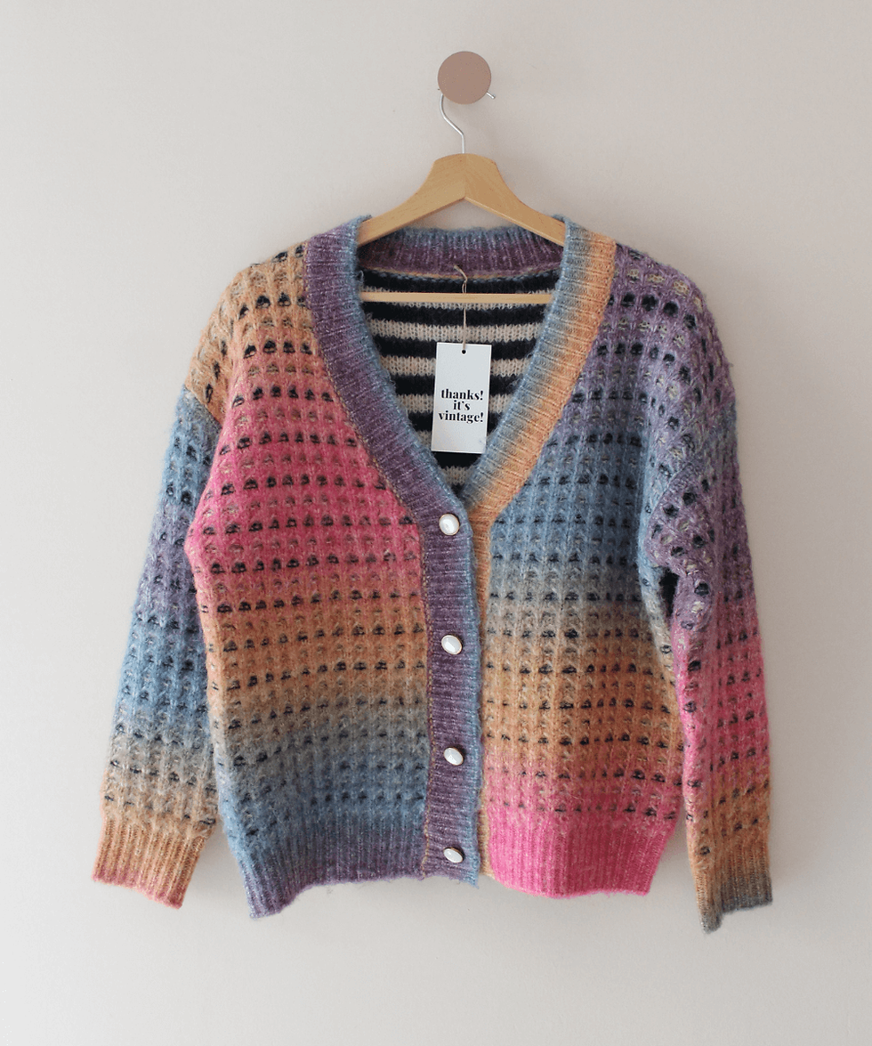 Thumbnail: Preloved Chunky Rainbow Cardigan - (EU46)