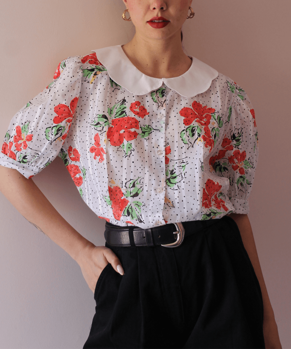 90s Vintage Scalloped Collar Blouse - (EU46)