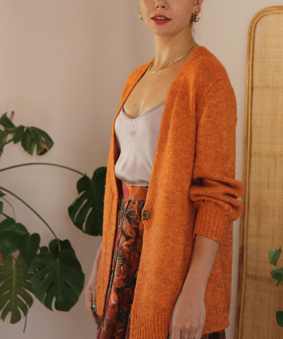 Thumbnail: Preloved Benetton Cardigan in Pumpkin Orange - (EU 44)