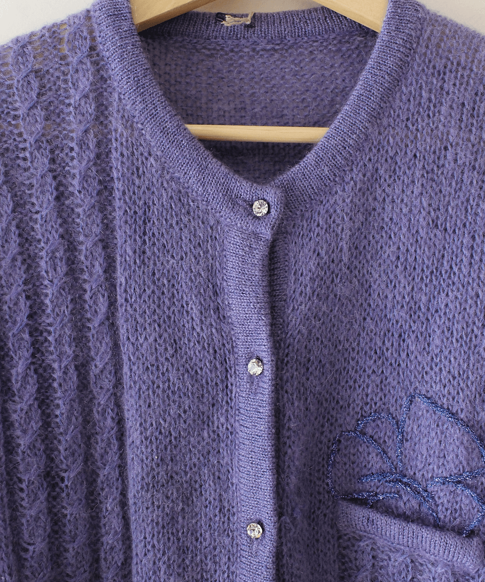 Thumbnail: Italian Vintage Soft Mohair Purple Cardigan  - (EU44-46)