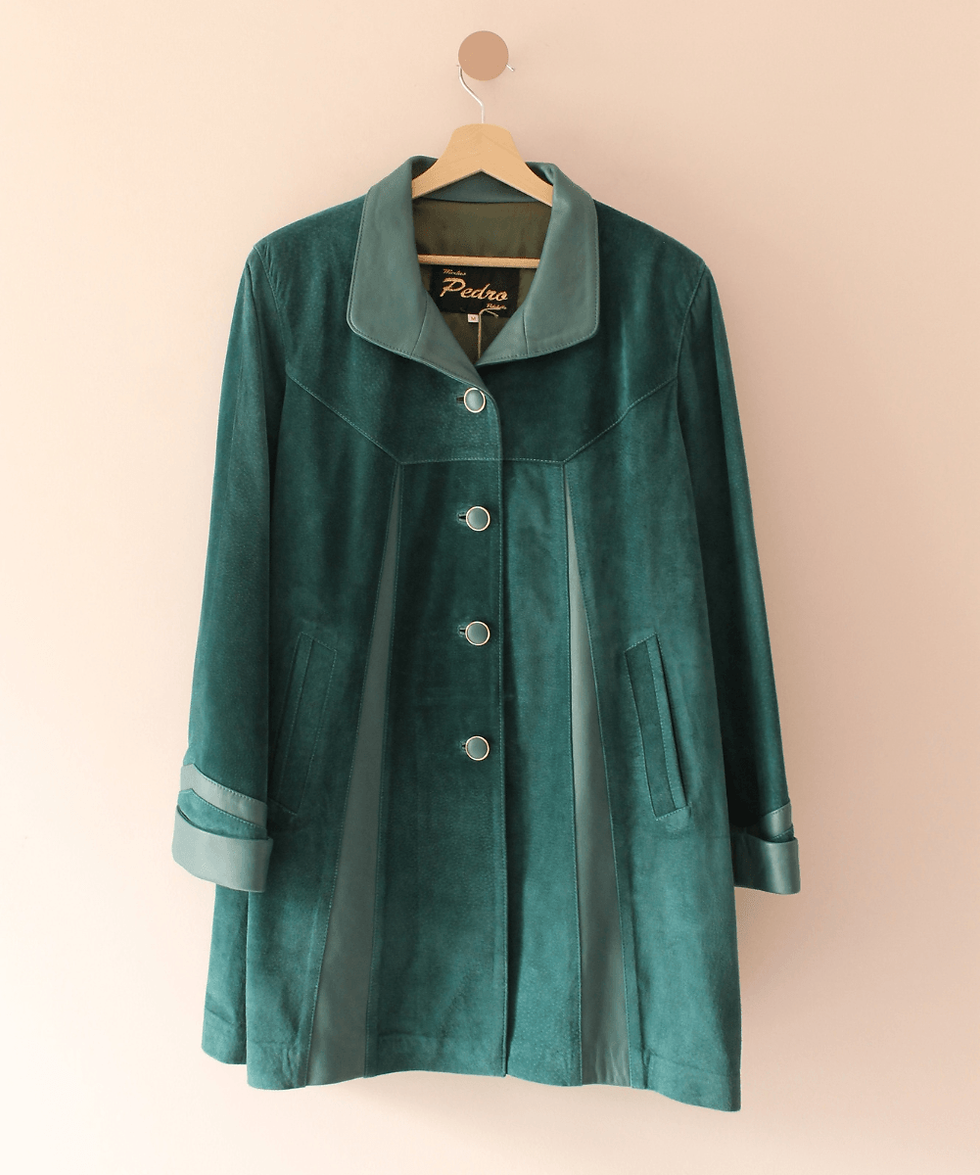 Thumbnail: 90s Statement Leather Coat in Pine Green (EU48)
