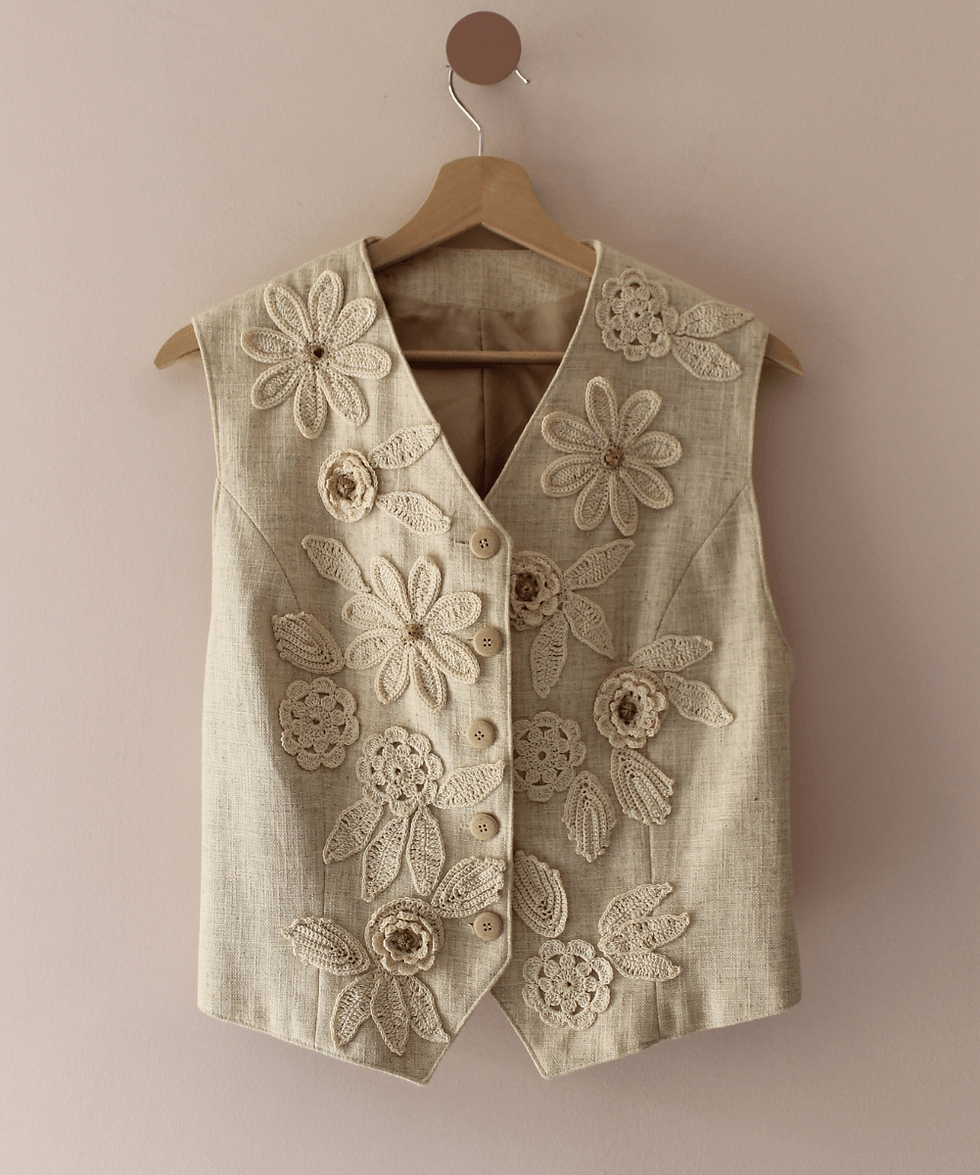 Thumbnail: Vintage Statement Handmade Linen Vest Top - (EU 38)