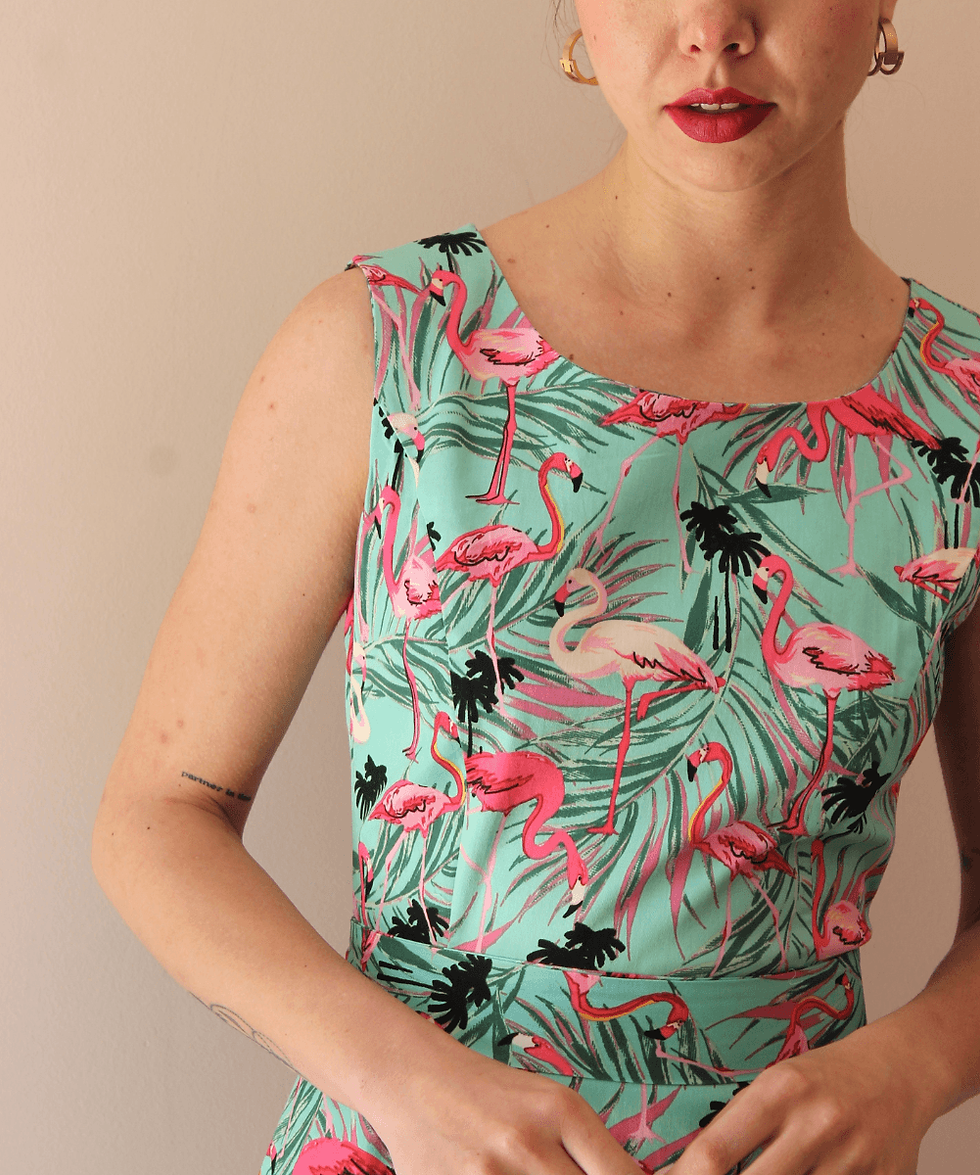 Thumbnail: 90s Handmade Cotton Flamingo Dress - (EU38-40)