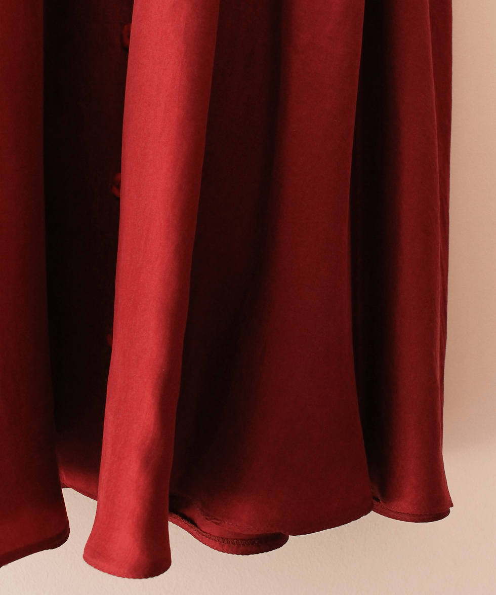 Thumbnail: 90s Vintage Silk Pleated Skirt in Burgundy - (EU40)