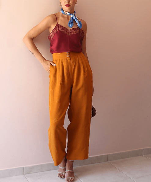 90s High Waisted Pleated Trousers Vintage in Orange - Hazel Rey Vintage Athens (7).png